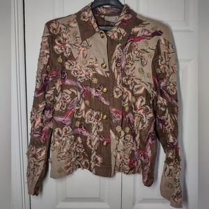 Floral Button Up Down Blouse Shirt Top Jacket Texture Life Style L 100% Cotton